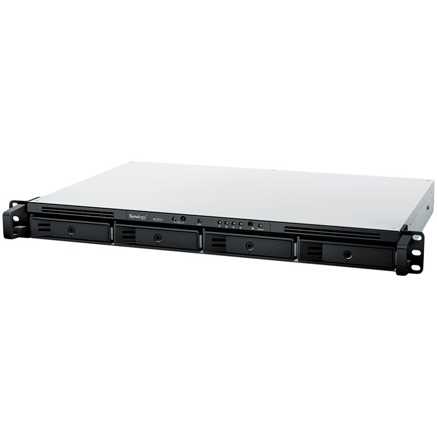 Synology NAS RS422+, rack, AMD Ryzen R1600, 2GB DDR4, 4-bay, USB, LAN 2x1GbE, 1U, 1 x Gen3 x2 network upgrade slot, 3-year hardware warranty.