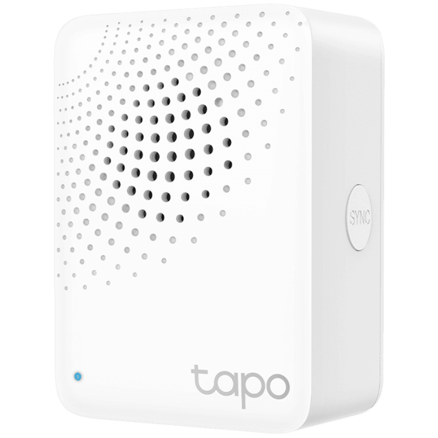 TP-Link Tapo H100 Smart IoT Hub with Chime,2.4 GHz Wi-Fi Networking,868 MHz for Devices,100-240 V,50/60 Hz,Plug-in, Remote Control with Tapo App, 90dB Adjustable Audio Alarm, 19 Ringtones, up to 64 Devices, Home/Away/Sleep Mode, Flame Ratardant
