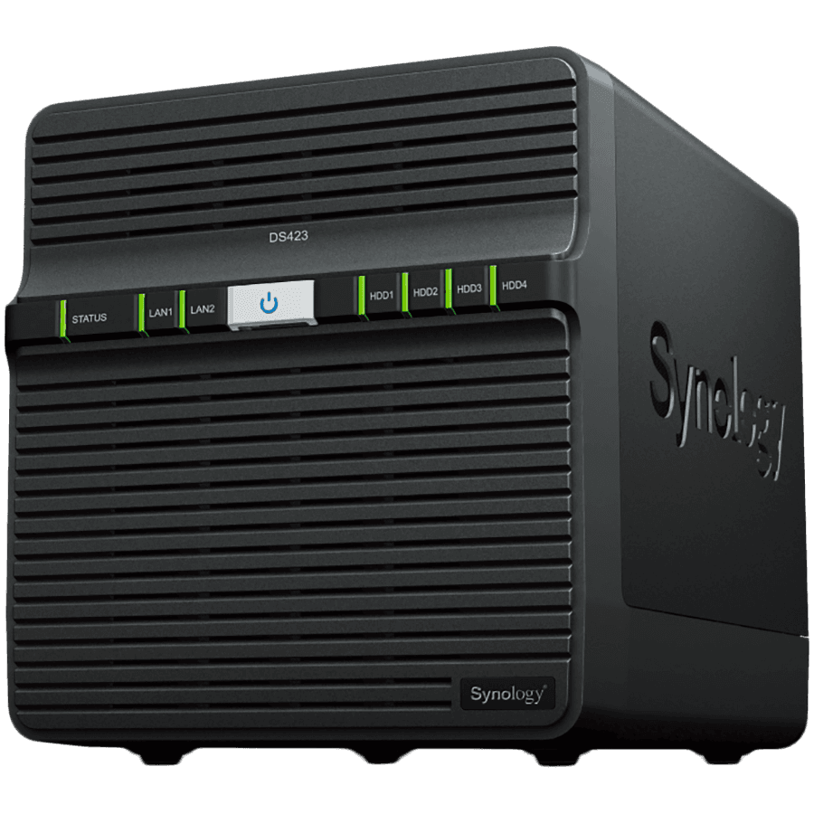 Synology DiskStation DS423, Tower, 4-Bays 3.5'' SATA HDD/SSD, CPU 4-core 1.7 GHz, 2 GB DDR4 non-ECC, 2 x 1GbE RJ-45, 2 X USB 3.2, 2.21 kg, 2y