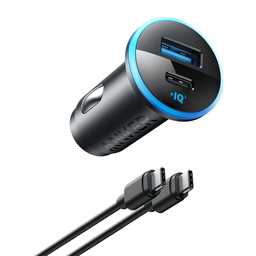 Anker 323 Car Charger (52.5W) Black, USB-A - 22.5W Charging, USB-C - 30W Charging.